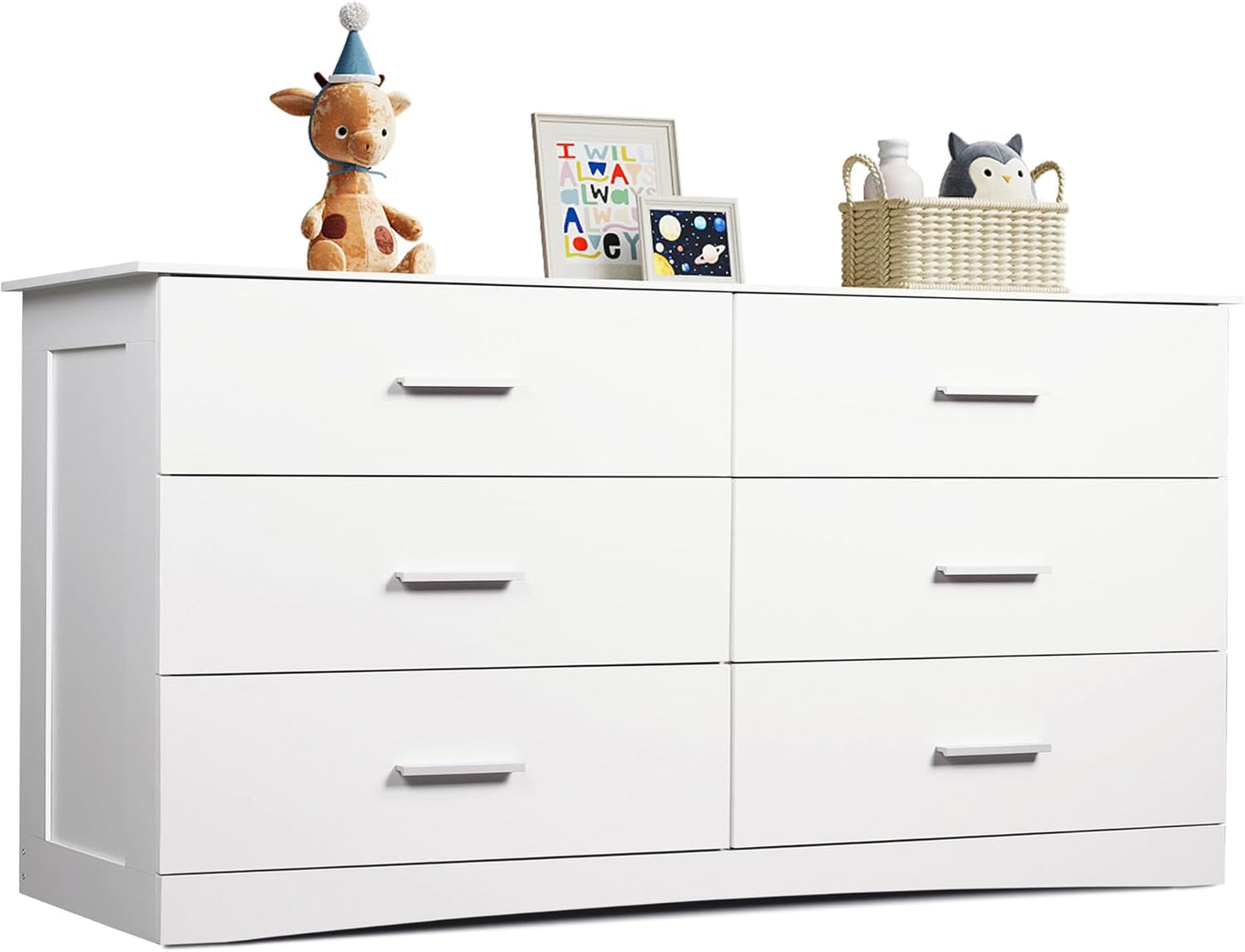 WLIVE White Dresser with 6 Drawers for Modern Minimalist Homes