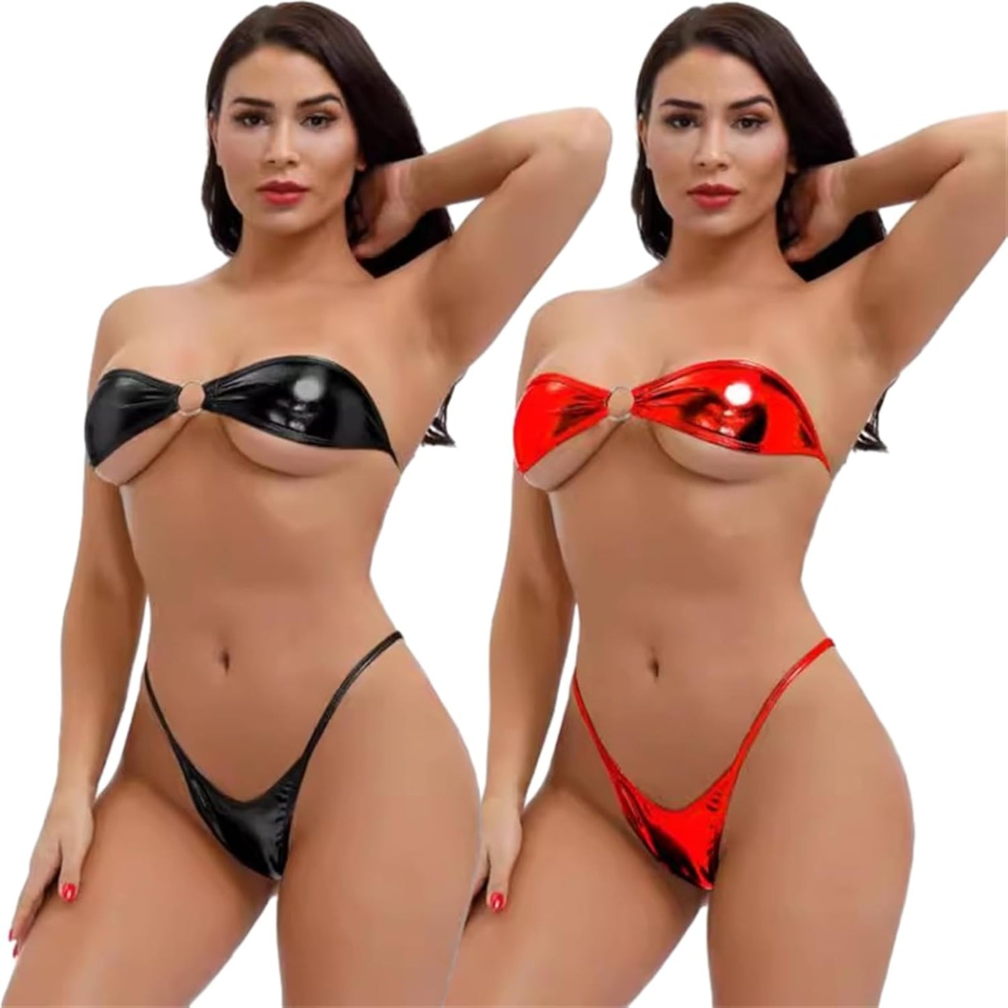 Sexy Black+Red Strapless Bikini Set - SEXYTINE ~ Pool-perfect PU Extreme Style