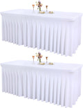2 Packs White Spandex Table Clothes for 6 Foot Rectangle Tables