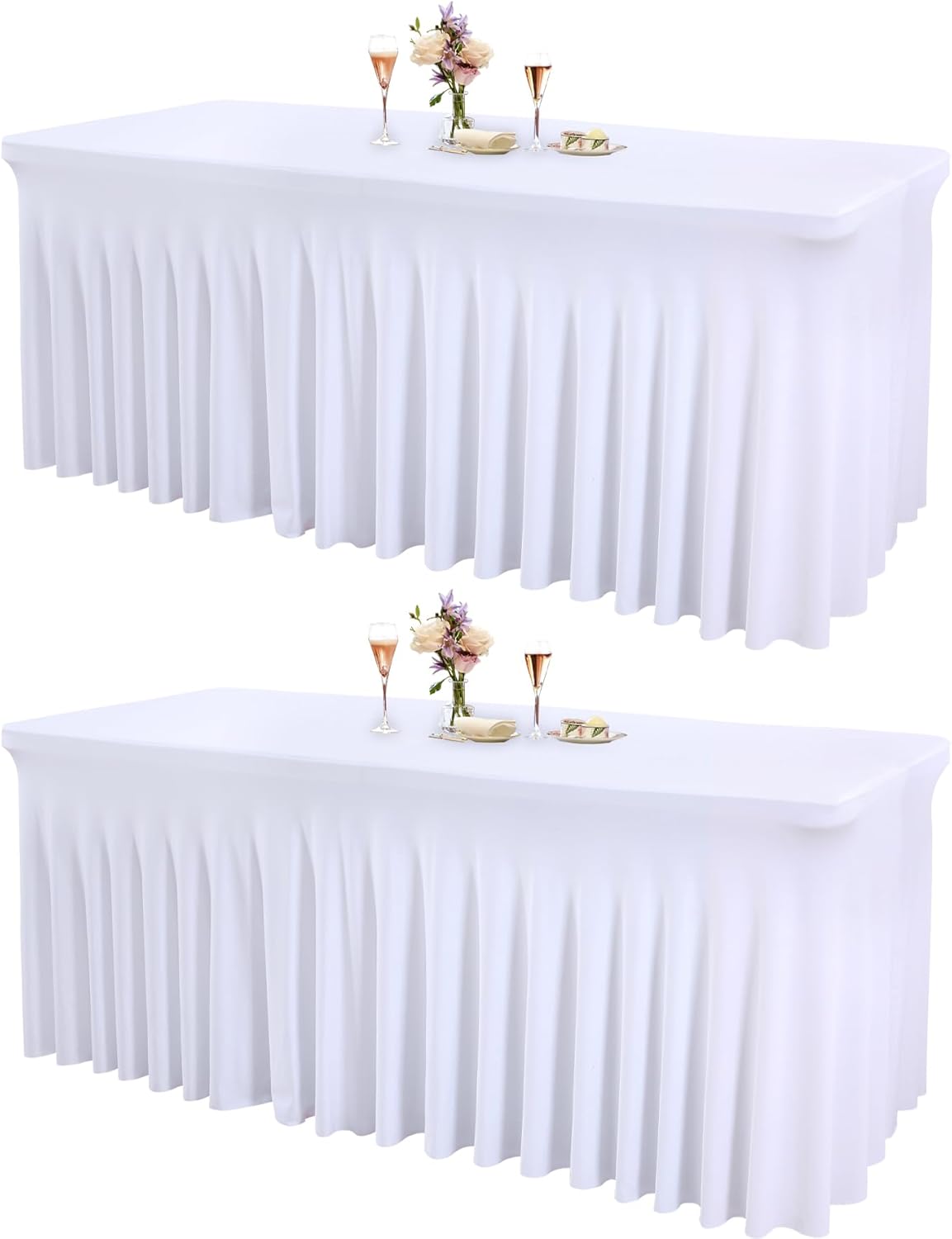 White Spandex Table Covers for 6 Foot Rectangle Tables - 2 Packs