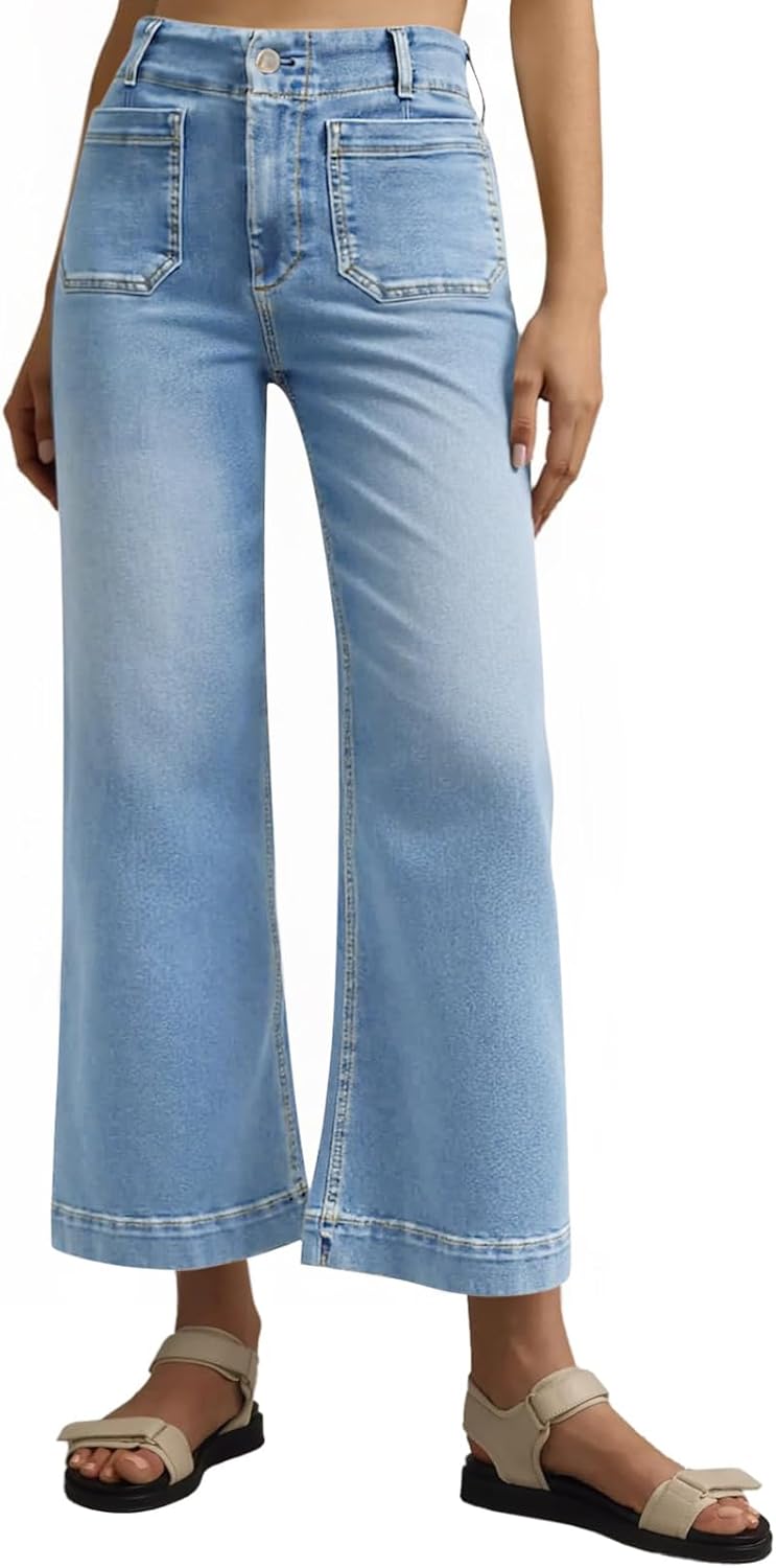Trendy High Waisted Flare Wide Leg Jeans for Women