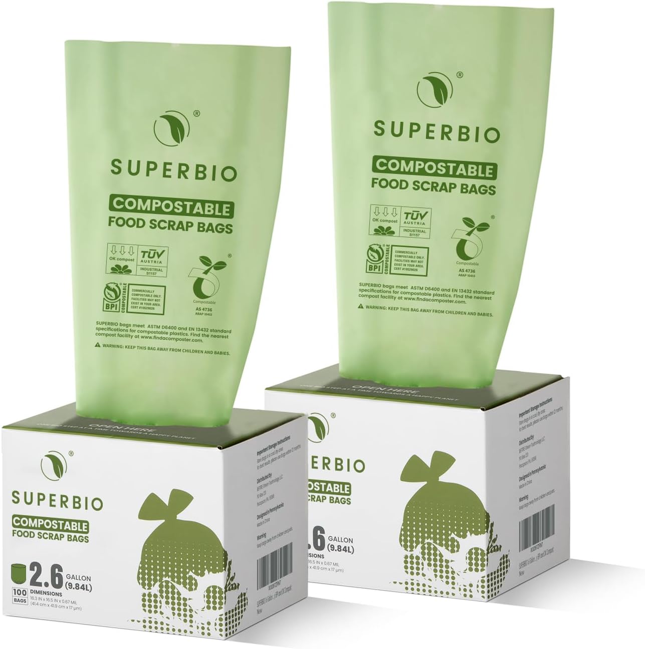 SUPERBIO Compostable Food Waste Bags for Eco-Friendly Disposal