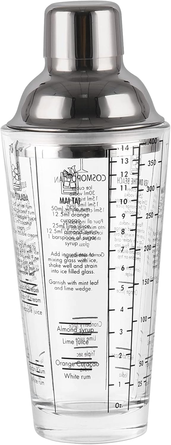 Professional 13.5oz Cocktail Shaker Glass with Recipes - JNWINOG