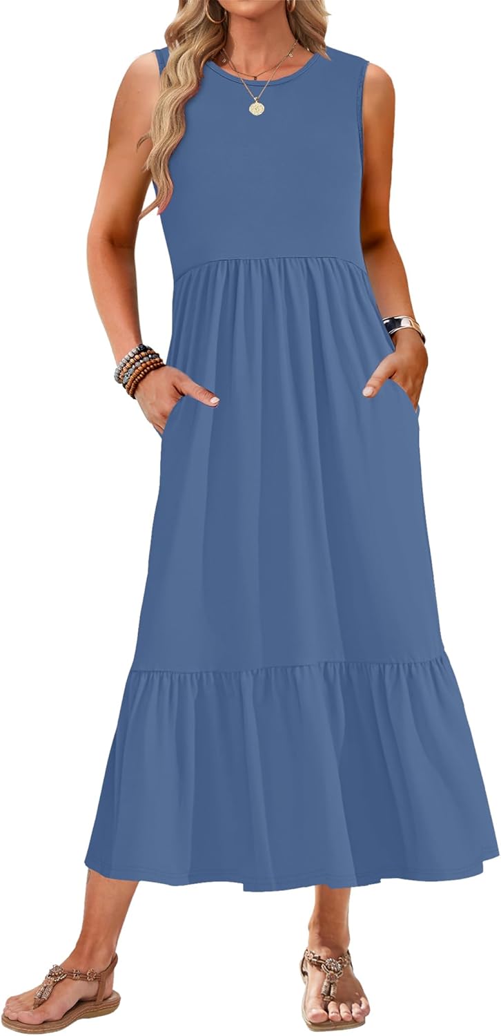 AUSELILY Womens Summer Dresses 2025 Sleeveless Maxi Dress
