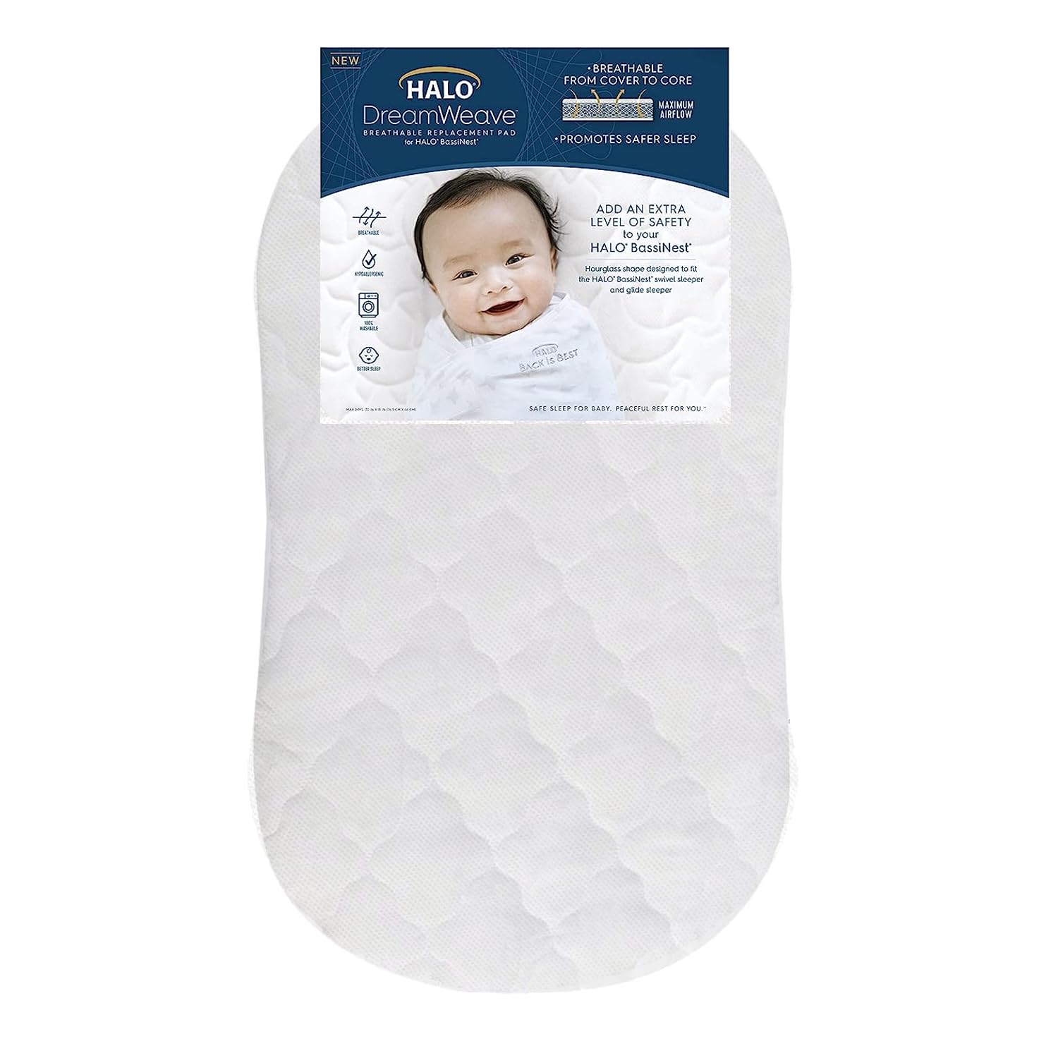 HALO DreamWeave Breathable Mesh BassiNest Pad for Safe Sleep