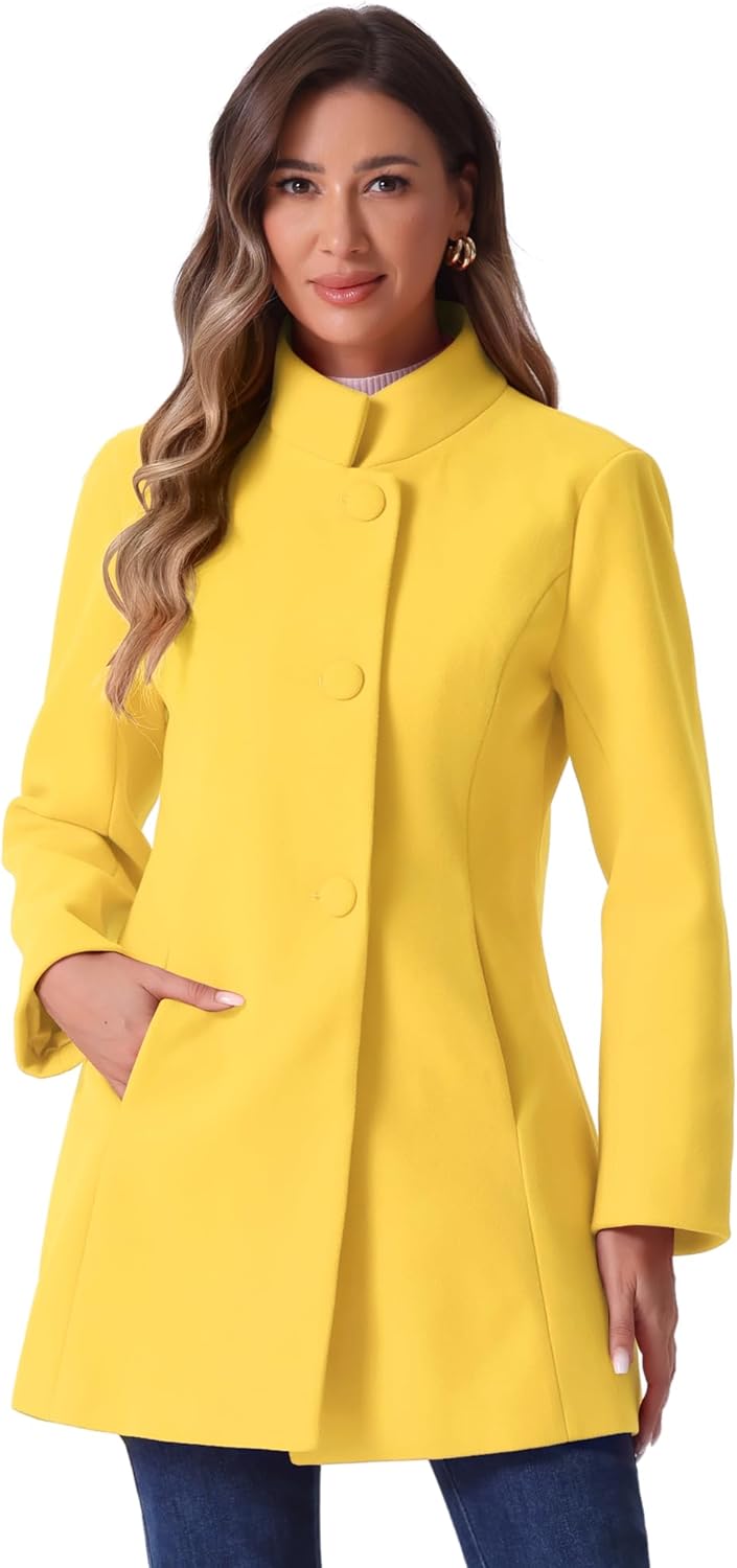 Allegra K Women's Winter Overcoat Mid-Long Stand Collar Coat
