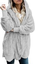 Womens Long Sleeve Fuzzy Fleece Hooded Cardigan - Cozy Open Front This
