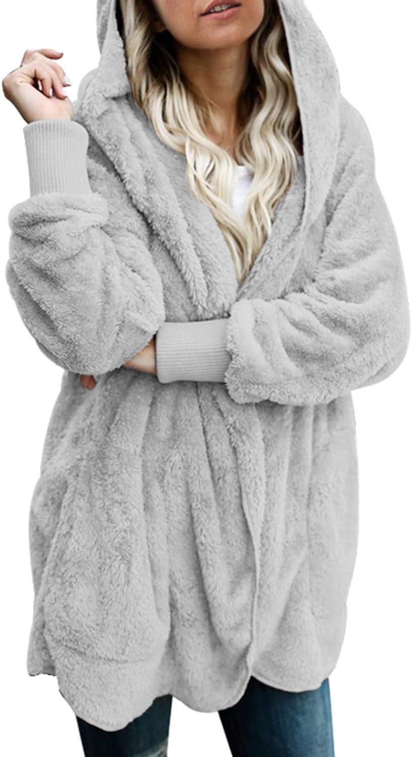 Dokotoo Womens Fuzzy Fleece Hooded Cardigans for Winter Wear