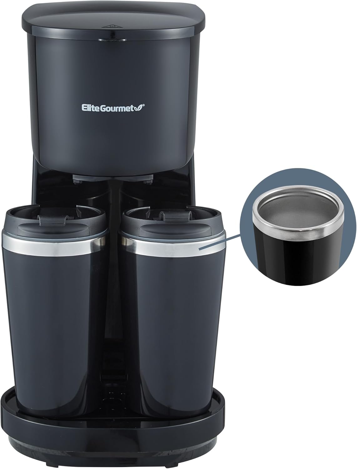 Elite Gourmet Dual Coffee Maker with Stainless Steel Mugs