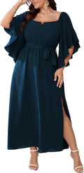 Women Plus Size Wedding Guest Maxi Dress with Ruffle Sleeves