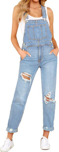 Women's Casual Stretch Denim Bib Overalls Jumpsuit - Full Length