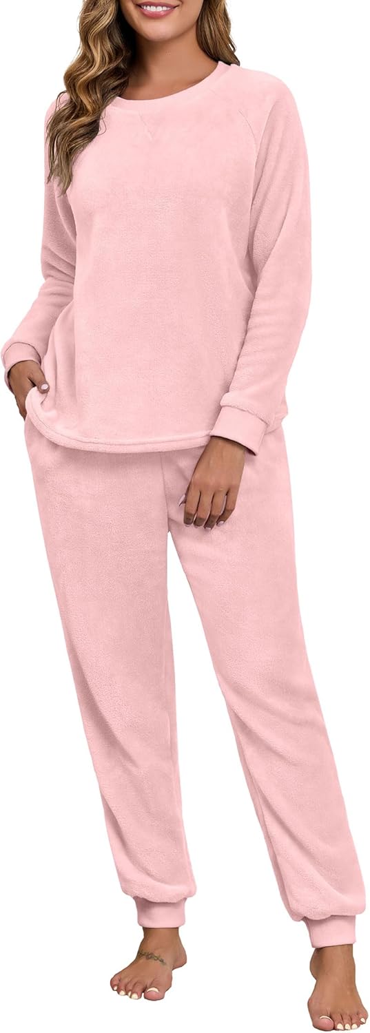 PrinStory Fluffy Pajamas for Women Soft Fleece Warm Pajama Set