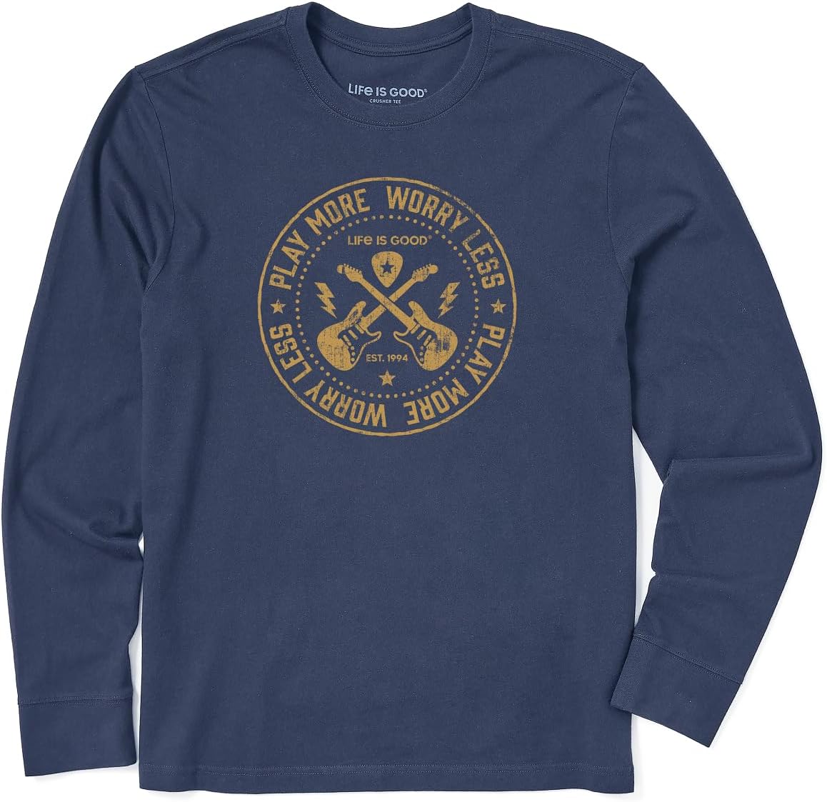 Life is Good Men's Guitar LS Crusher Tee - Play More, Worry Less
