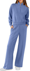 Lounge Sets for Women 2 Piece Sweatsuits Half Zip - Wide Leg Comfort