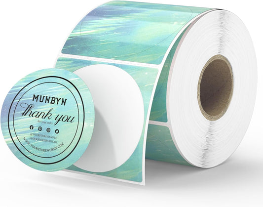 MUNBYN 2 Round Green Thermal Labels - 500 Labels/Roll