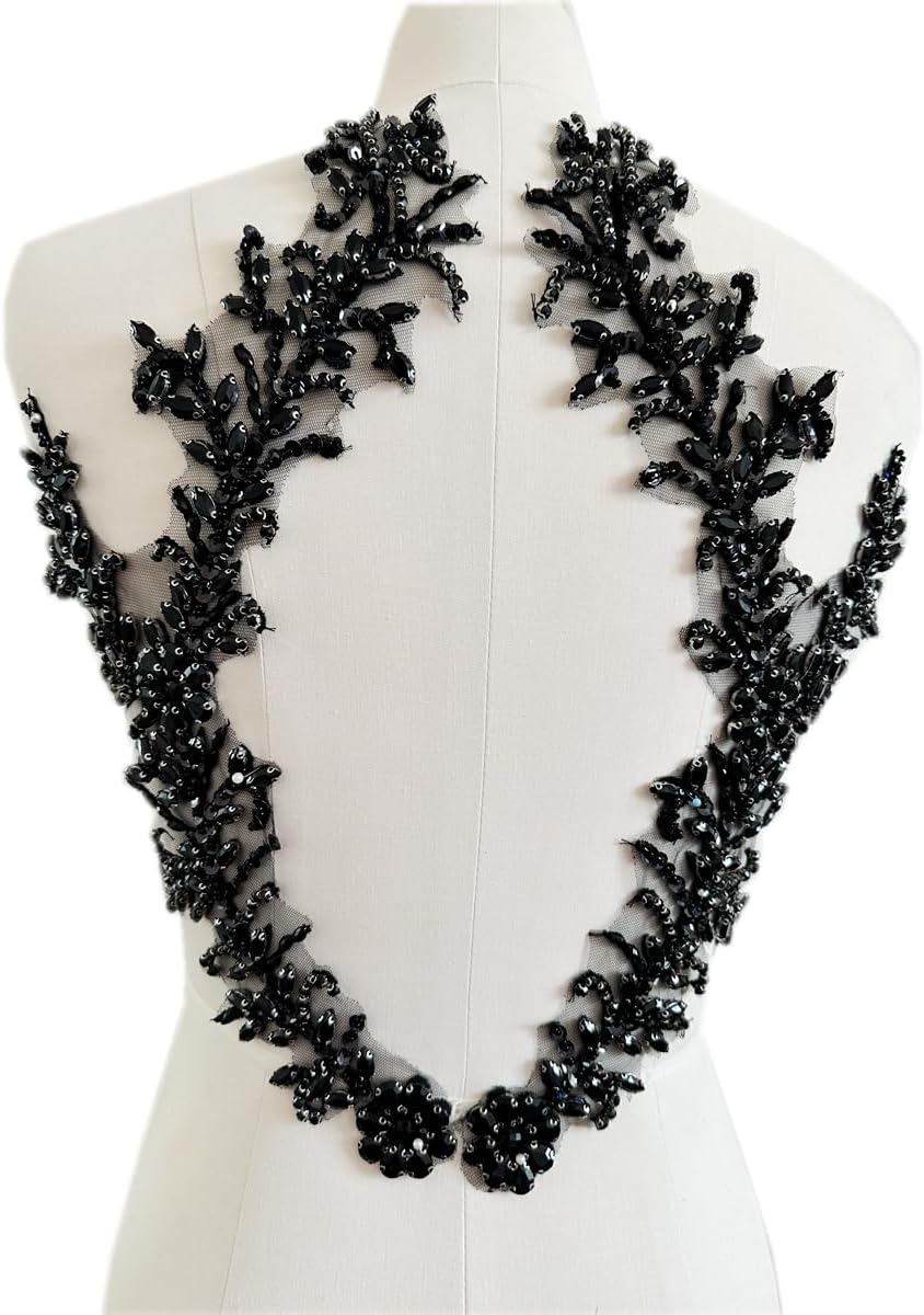 Handmade Rhinestones Lace Trim Patches for Dress DIY Accessories