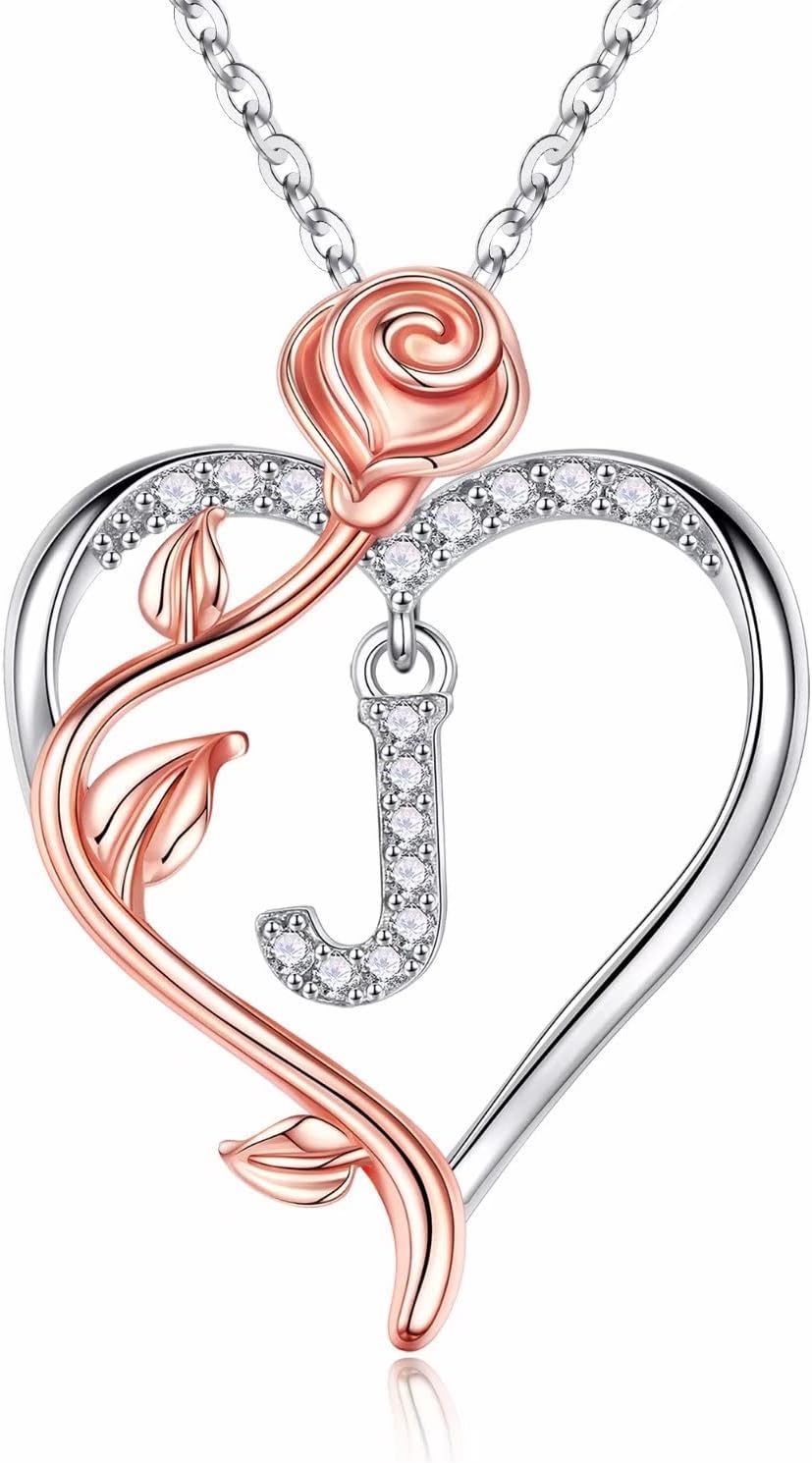 Iefil Rose Heart Necklace - 925 Sterling Silver Jewelry Gift