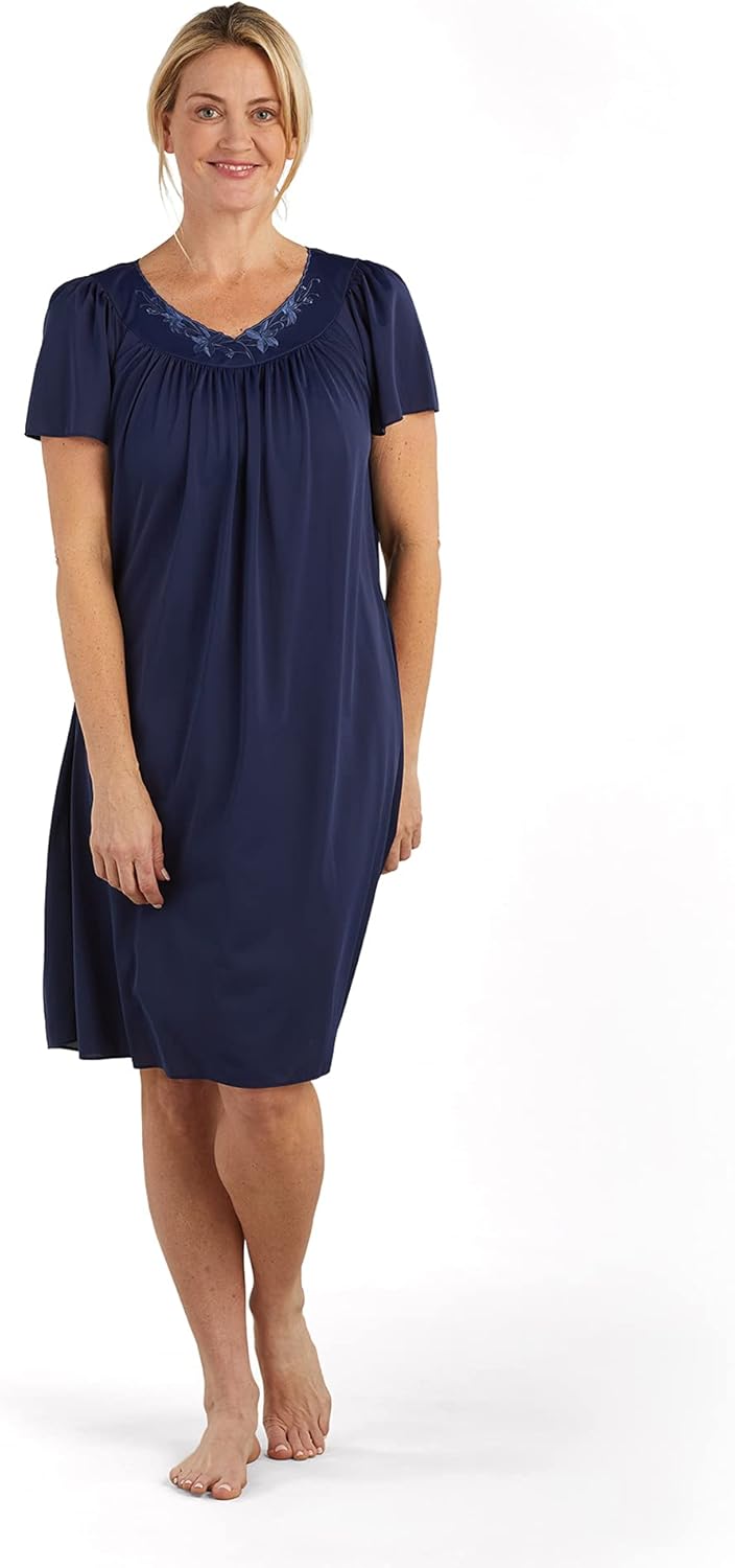 Miss Elaine Women's Short Tricot Nightgown with Flutter Sleeves