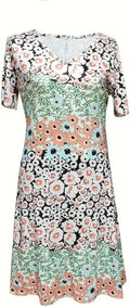 Beauty Beast V Neck Floral Print Short Dress - Elegant Knee-Length Fit