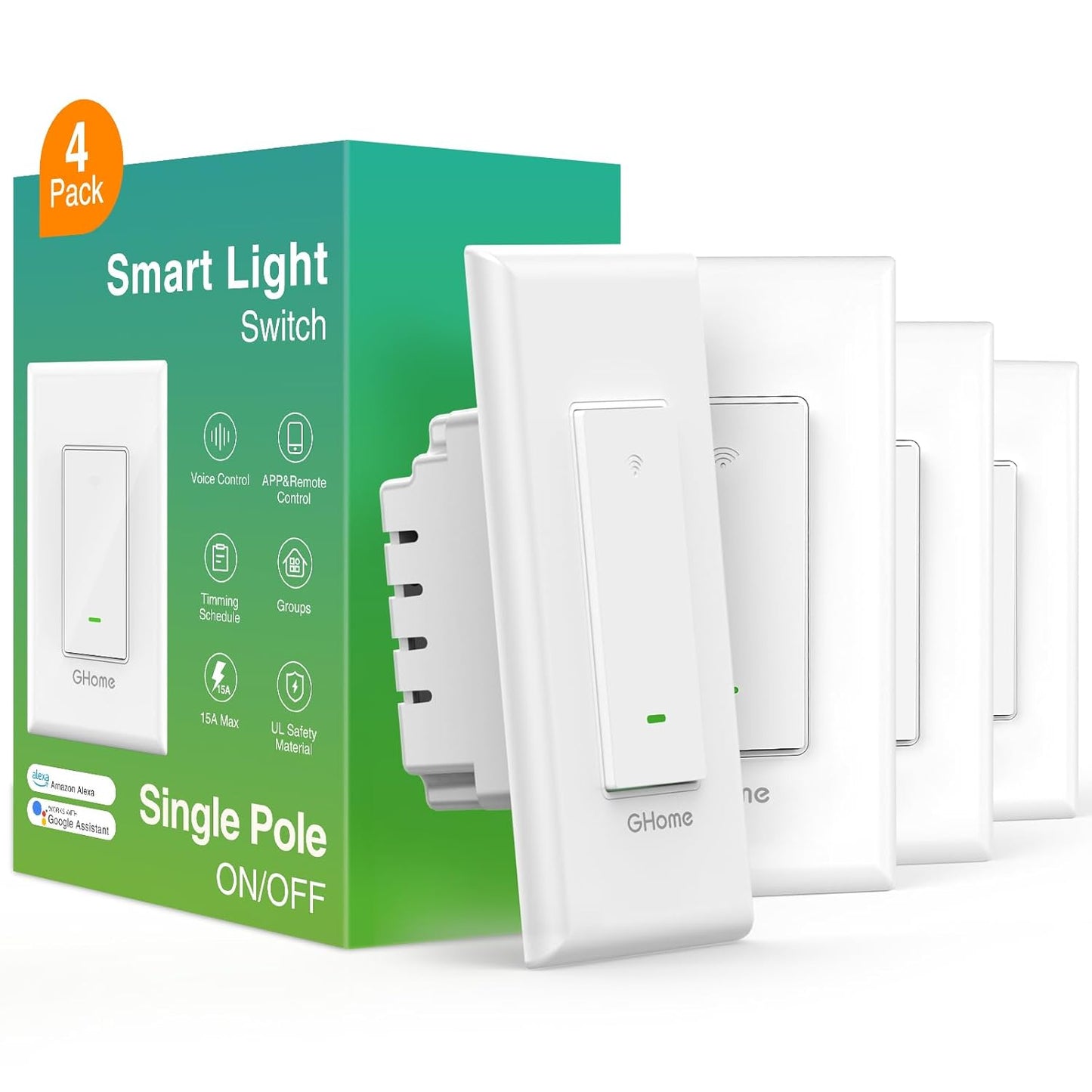 GHome Smart Wi-Fi Light Switch for Voice Control and Scheduling