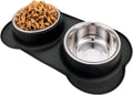 Stainless Steel Dog Bowls Set with Non-Skid Silicone Mat - No Spill