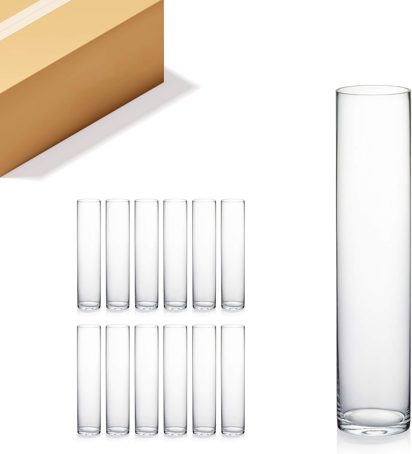 Quality Thick Weighted Tall Clear Cylinder Glass Vases for Events