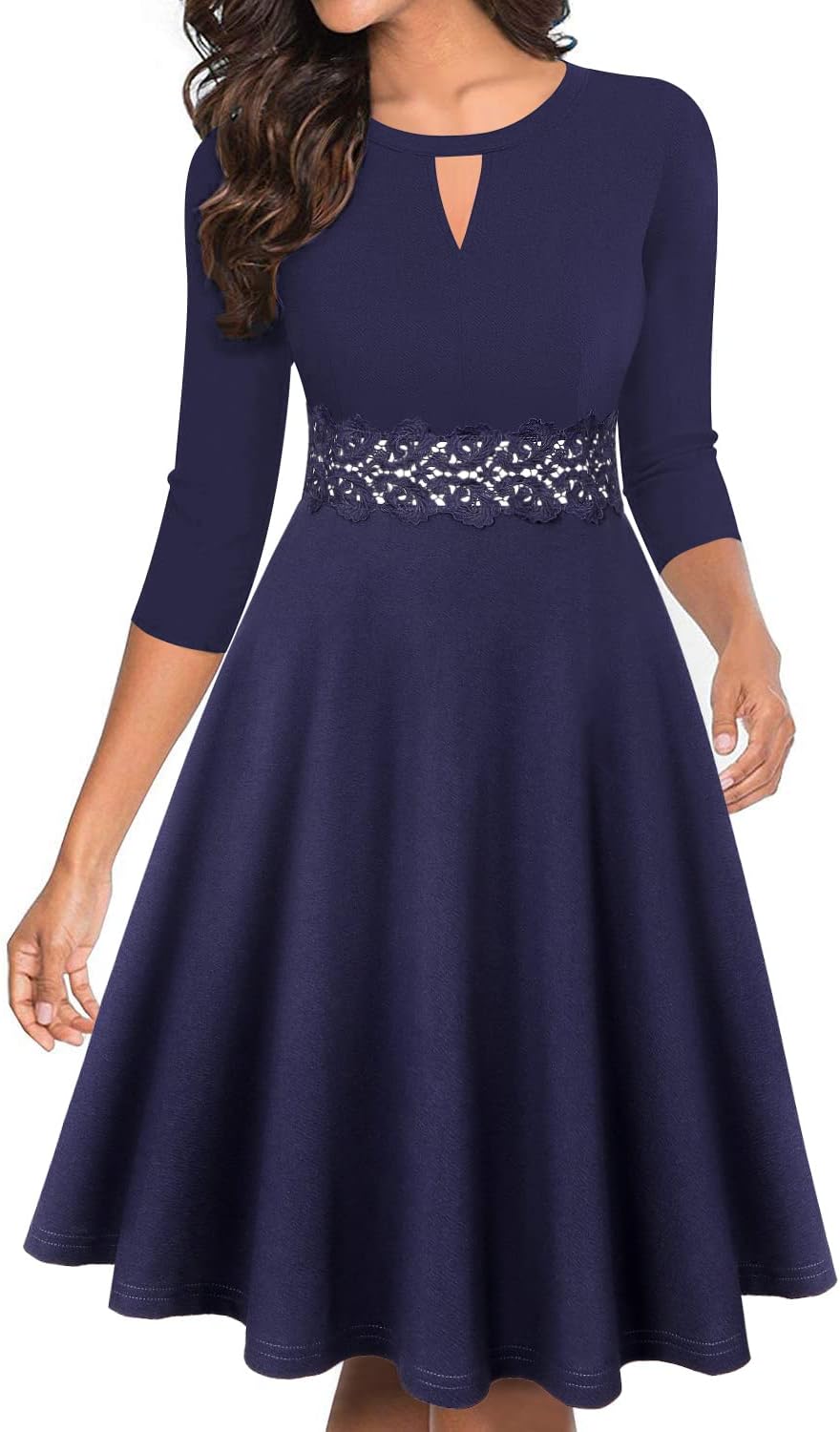 OWIN Women's Vintage Floral Lace Flared A-Line Swing Dress