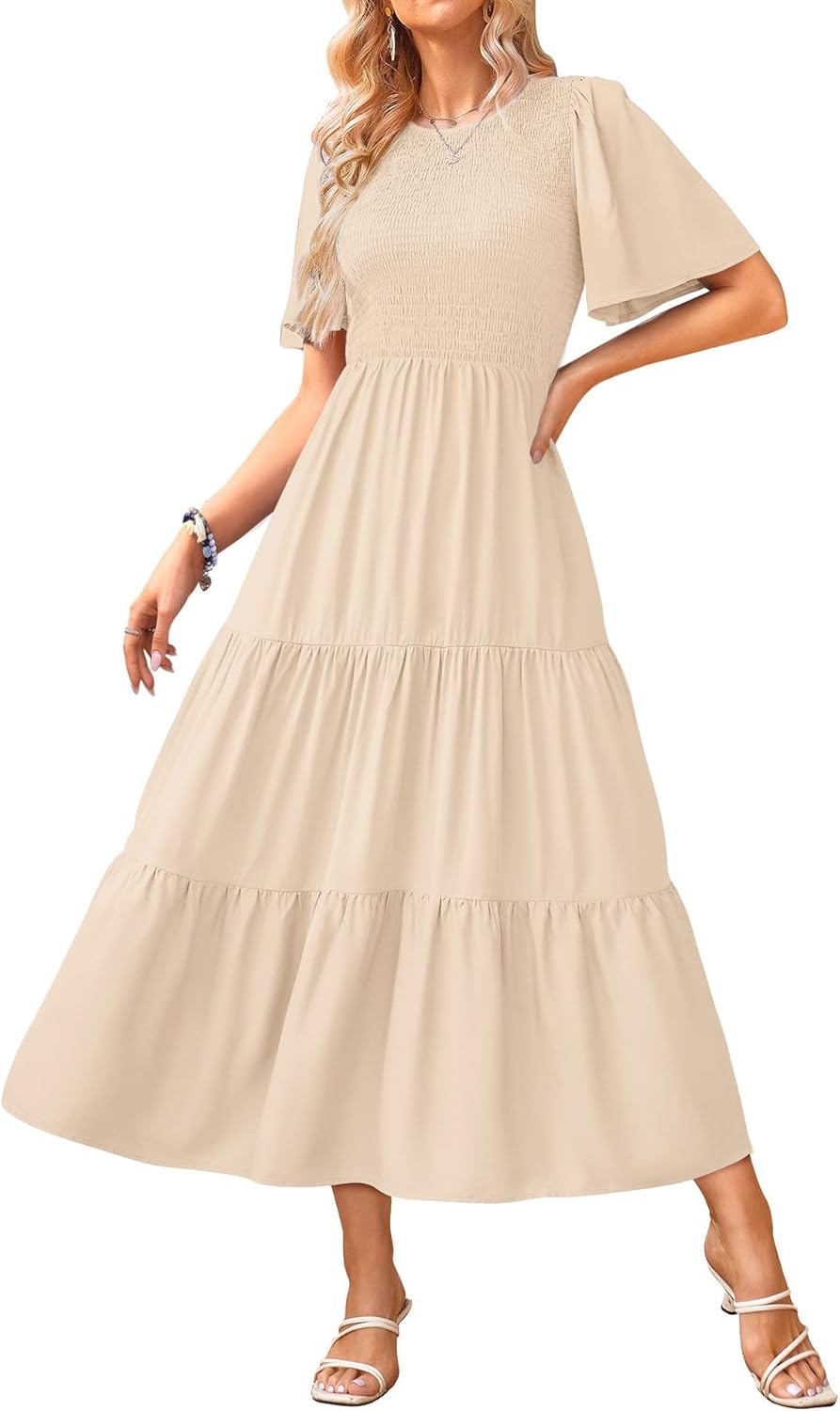 KIRUNDO Womens Fashion Casual Flutter Short Sleeve Midi Dress