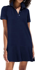 Women's Polo Dress Short Sleeve Ruffle Hem Summer Mini Dress