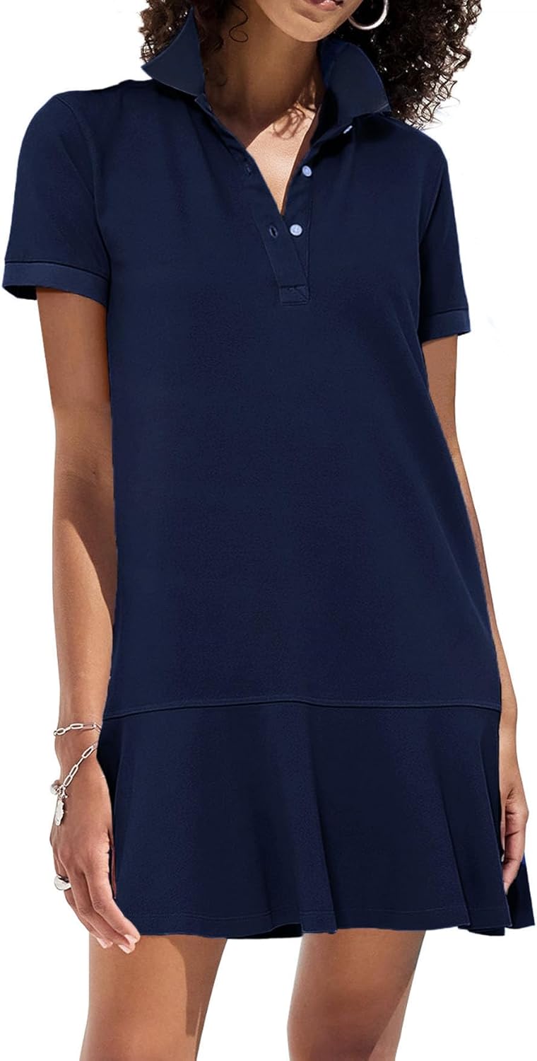 Women's Polo Dress Short Sleeve Ruffle Hem for Summer Fun