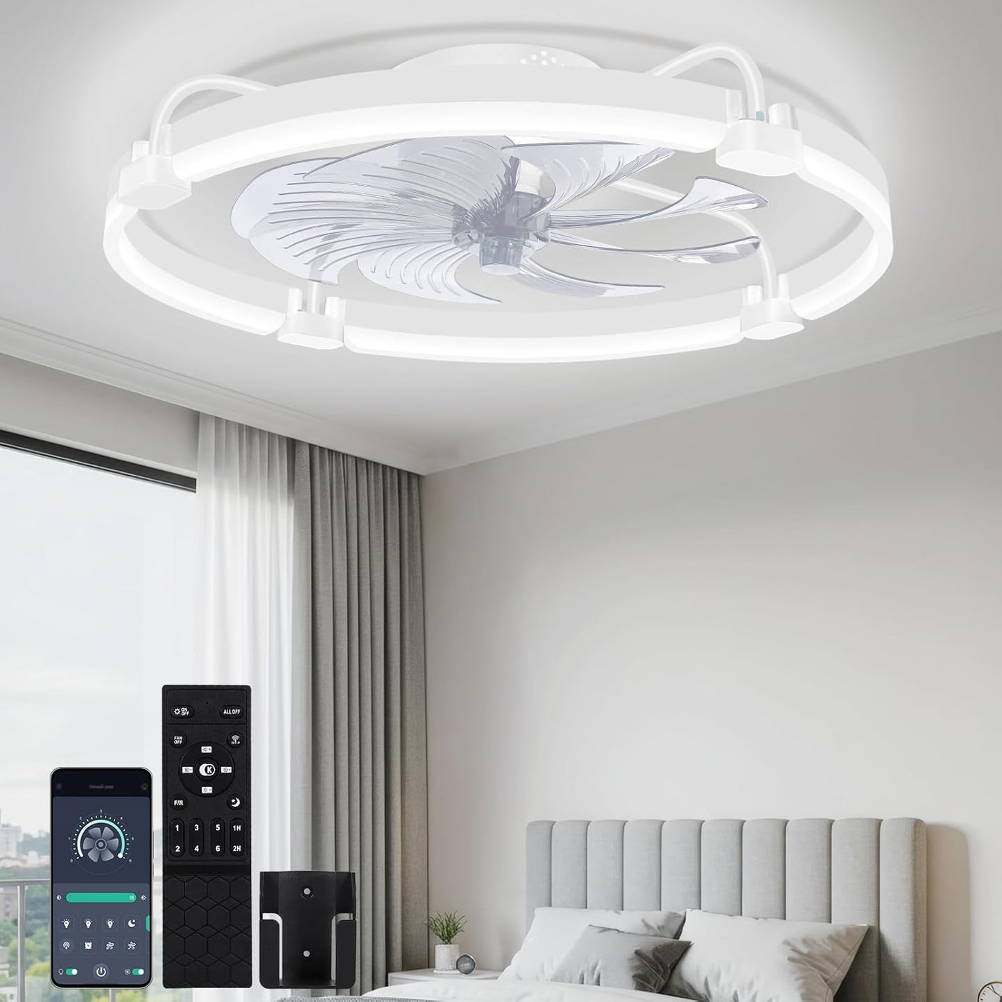 OUTON 24in Ceiling Fan with Light and Remote Control for Home