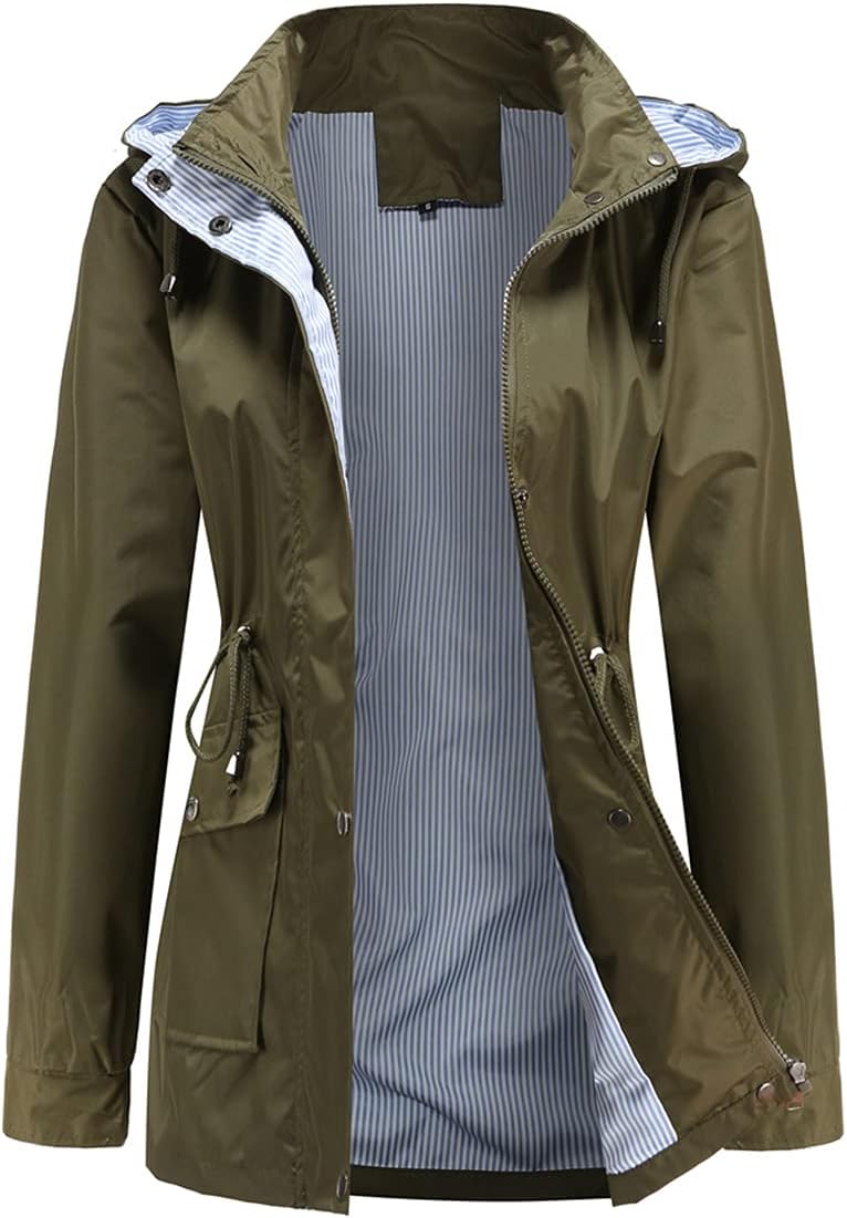 Womens Raincoat Windbreaker Waterproof Lightweight Hooded Jacket