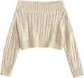 ZAFUL Women V Neck Button Knit Crop Sweater - Off-Shoulder Cable Knit