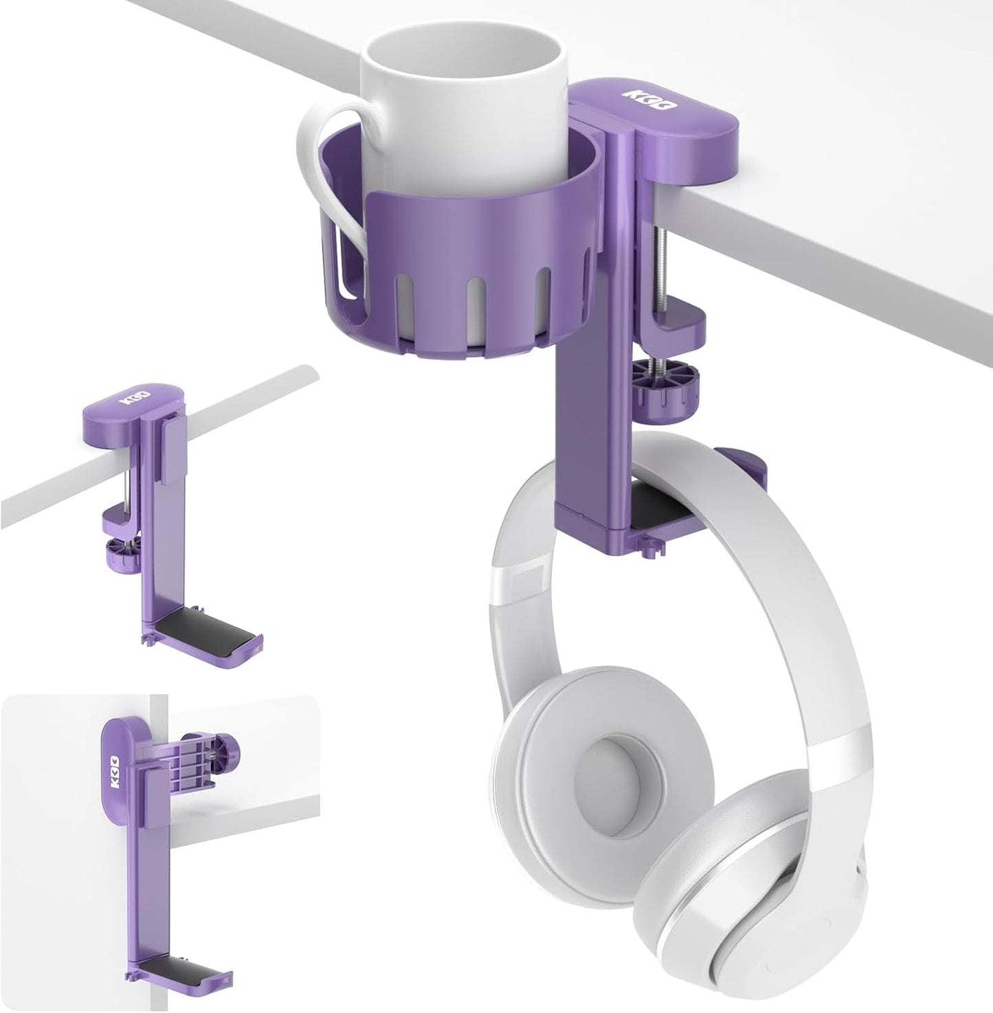 Purple Desk Headphone Hanger - Space-Saving Cup Holder