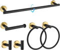 Black and Gold Bathroom Hardware Set 6-Piece Towel Bar Set - Durable