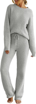 Womens Fuzzy Fleece 2-Piece Pajama Set - Cozy Fall Lounge