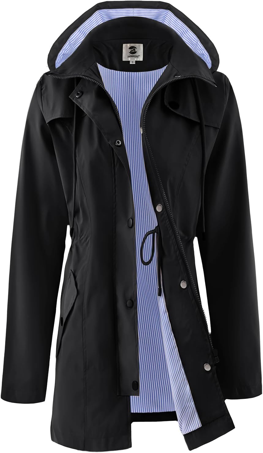 SaphiRose Women's Long Rain Jacket Waterproof Windbreaker Coat