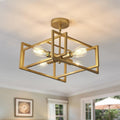 Gold 4-Light Semi Flush Ceiling Light - Industrial Farmhouse