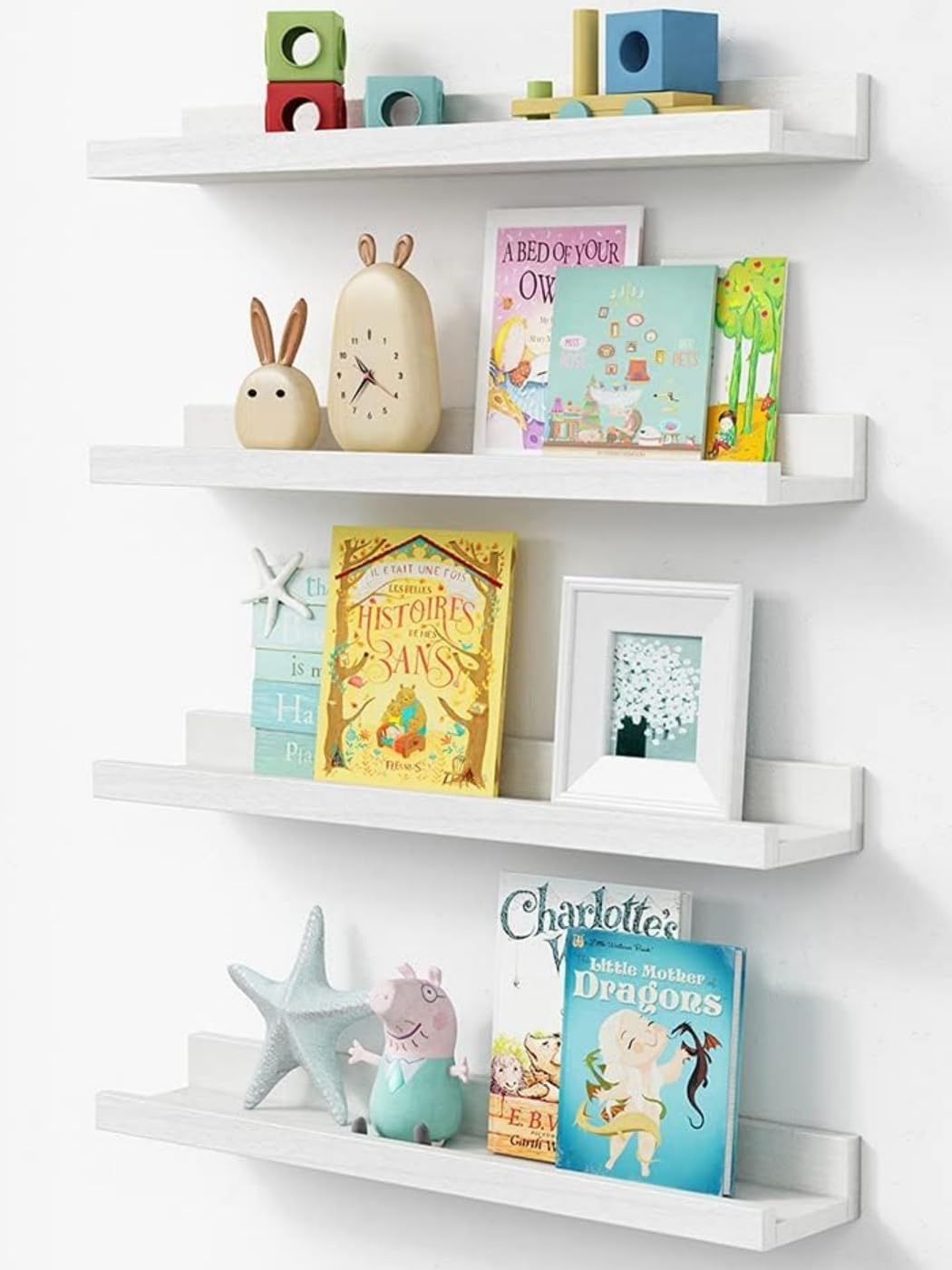 24 Inch Floating Nursery Book Shelves for Wall - Set of 4