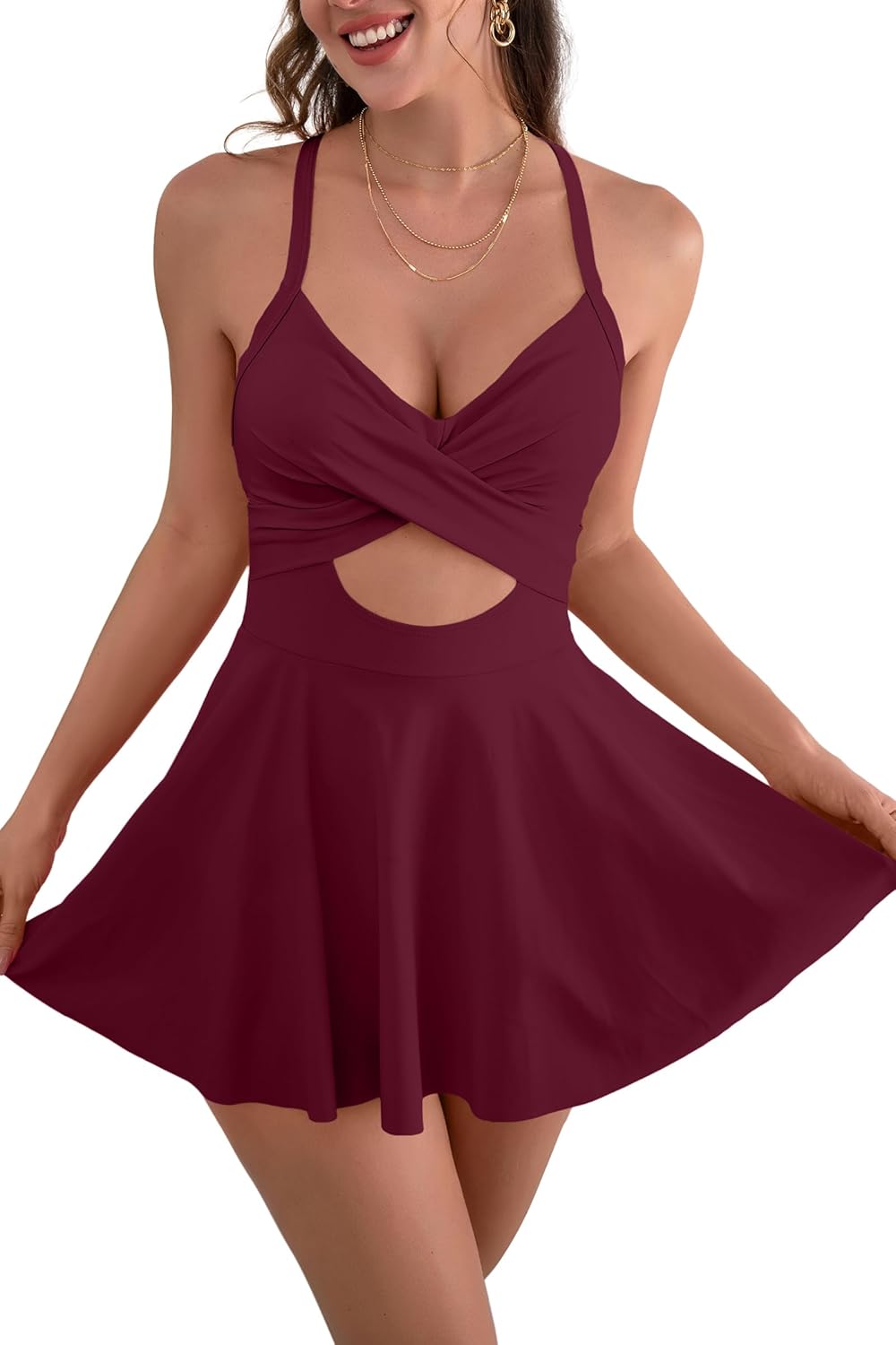 B2prity Women Cutout One Piece Skirt Swimsuit for Tummy Control