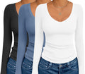Ekouaer 3 Pack Long Sleeve Deep V Neck Thermal Tops - Soft Base Layers