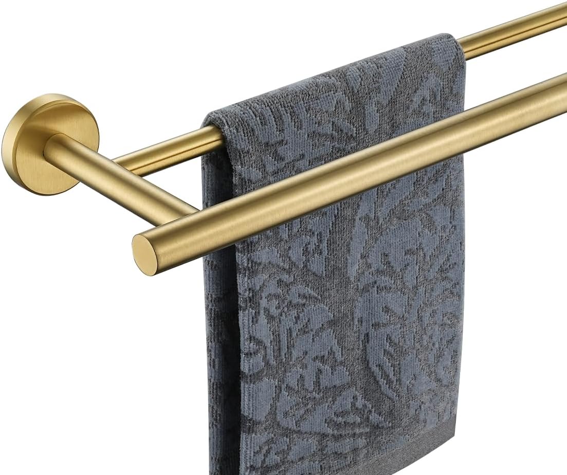 JQK Double Bath Towel Bar in Brushed Gold - 33 Inch Stainless Steel