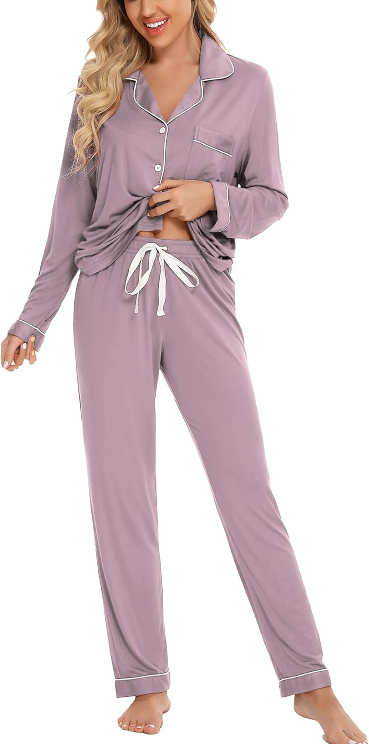 Leikar Button Up Pajama Set For Women Soft Pjs Lounge Wear
