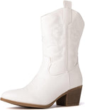 Women's Mid Calf Western Cowgirl Boots - Chunky Low Heel Mid-Calf