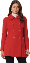 Allegra K Peter Pan Collar Double Breasted Long Trench Pea Coat
