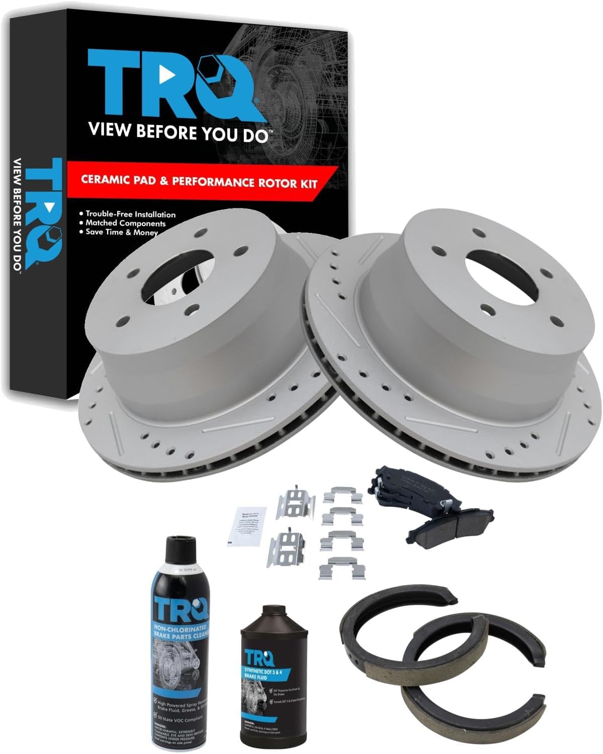 TRQ Rear Ceramic Brake Pad & Performance Rotor Kit for Vehicles