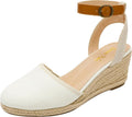 Womens Ankle Strap Closed Toe Espadrille Wedge Heels - 2.4in