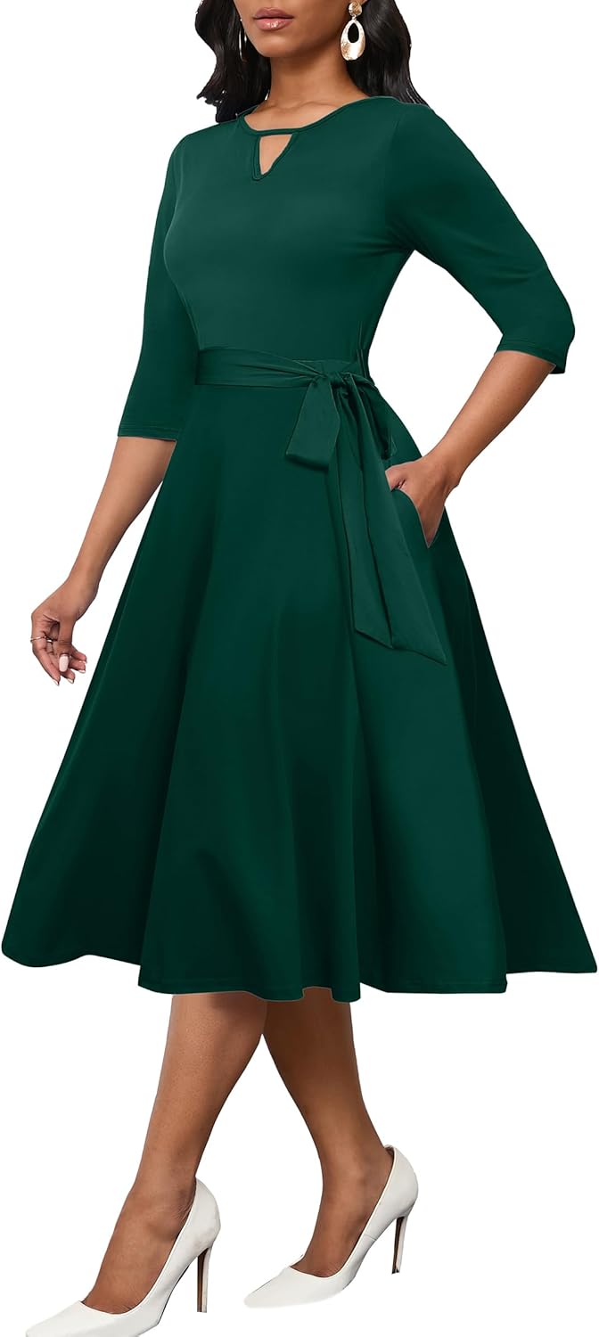 CLOCOR Midi Dresses for Women A-Line Fit and Flare Style
