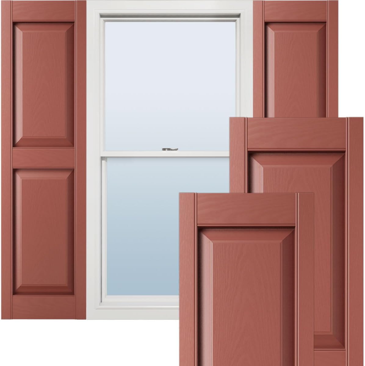 Ekena Millwork Lifetime Vinyl Raised Panel Shutters in Burgundy Red