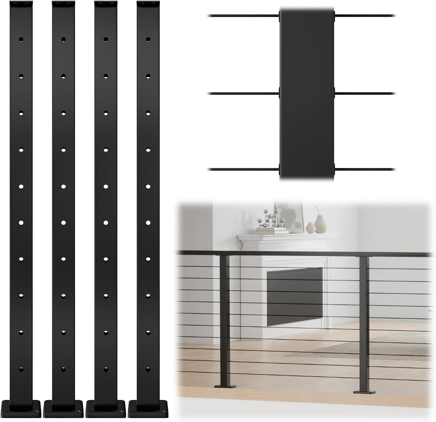 Muzata 4Pack Black Cable Railing Post for 36 Inch Projects